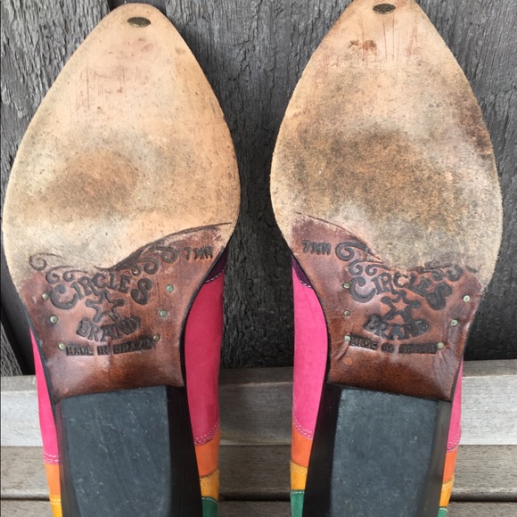 CIRCLE S BRAND🔹 VINTAGE Rainbow Leather Boots Purple Green Pink Orange 7.5 - Picture 6 of 7